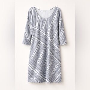 Soft Surroundings Sonya Linen Viscose Blend Dress 2XL Blue White Striped Panel